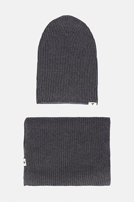 Windproof Warm Sweater Scarf-Beanie Gray Melange Set ET9724100001GMJ