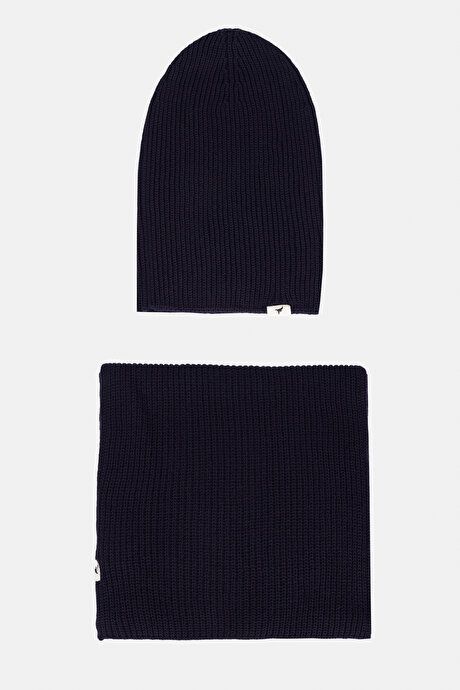 Windproof Warm Sweater Scarf-Beanie Navy Blue Set ET9724100001LAC