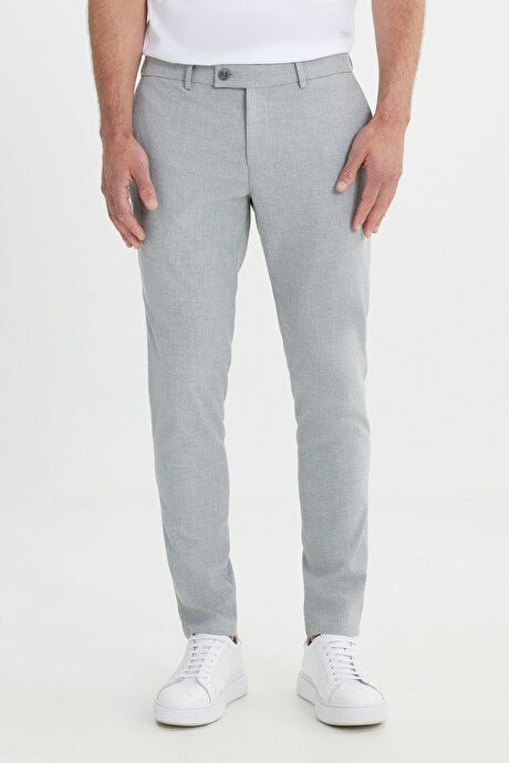 Slim Fit Italian Cut Stretchy Casual Gray Pants with Side Pockets ETE00125225257GRI