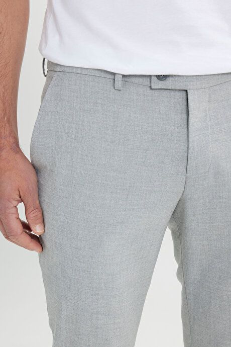 Slim Fit Italian Cut Stretchy Casual Gray Pants with Side Pockets ETE00125225257GRI