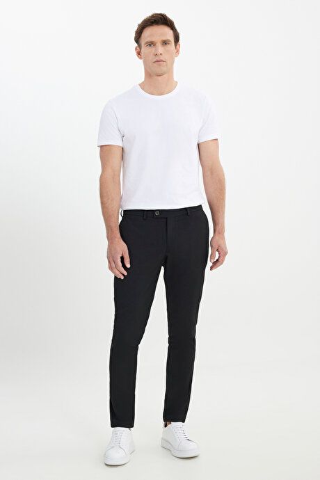 Slim Fit Italian Cut Stretchy Casual Black Pants with Side Pockets ETE001252257SYH