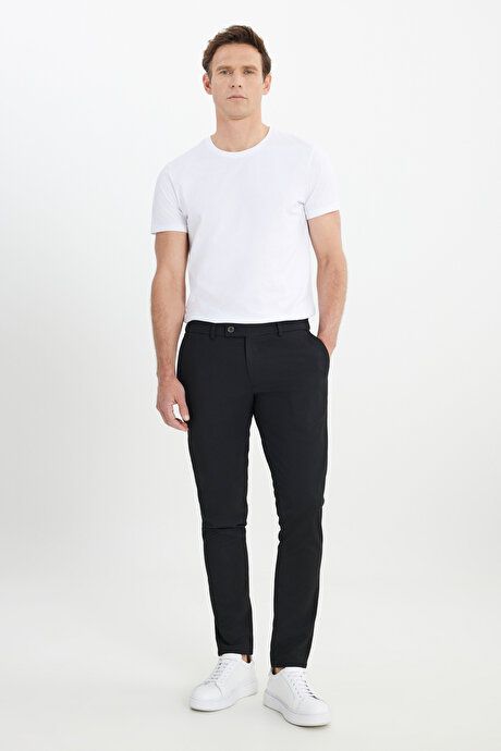 Slim Fit Italian Cut Stretchy Casual Black Pants with Side Pockets ETE001252257SYH