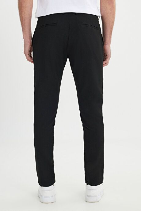 Slim Fit Italian Cut Stretchy Casual Black Pants with Side Pockets ETE001252257SYH