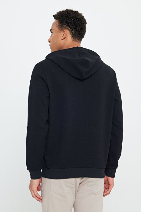 2 Yarn Warm Standard Fit Regular Fit Hooded Black Sweatshirt with Textured Pockets ETE052251011SYH