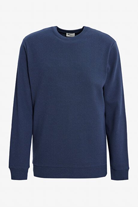 2 Yarn Warm Standard Fit Regular Fit Crew-Neck Textured Navy Sweatshirt ETE052251012LAC