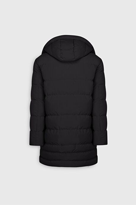 Standard Fit Regular Fit Regular Fit Pullover Hood Stand Up Collar Black Coat with Side Pockets ETE07252510038SYH