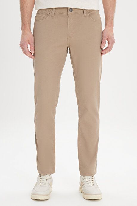 Slim Fit Slim Fit 5 Pocket Dobby Stretch Beige Trousers YDA012420021BEJ