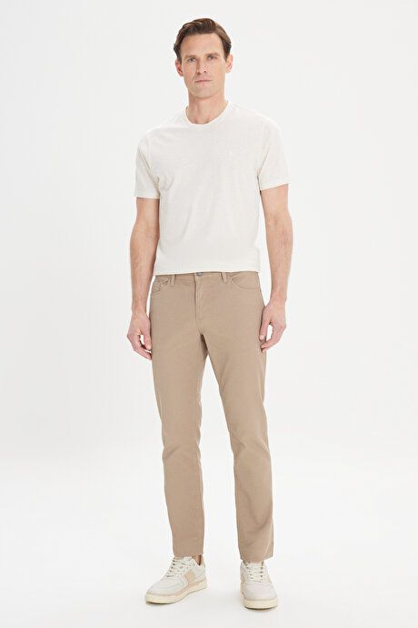 Slim Fit Slim Fit 5 Pocket Dobby Stretch Beige Trousers YDA012420021BEJ