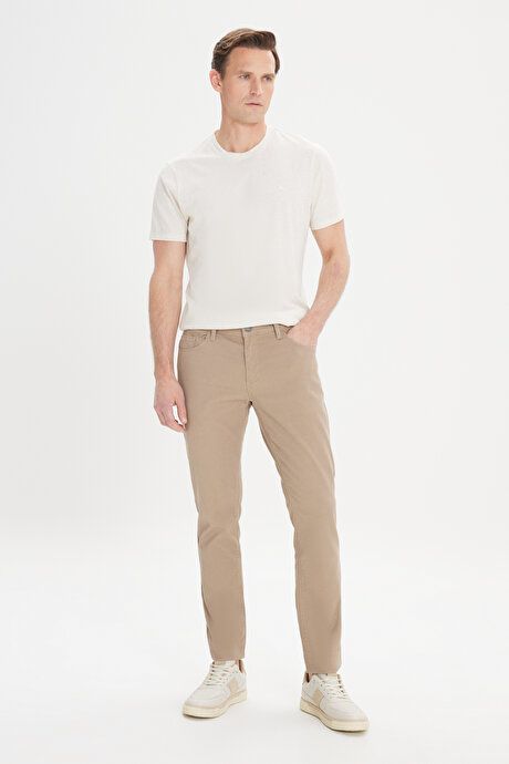 Slim Fit Slim Fit 5 Pocket Dobby Stretch Beige Trousers YDA012420021BEJ