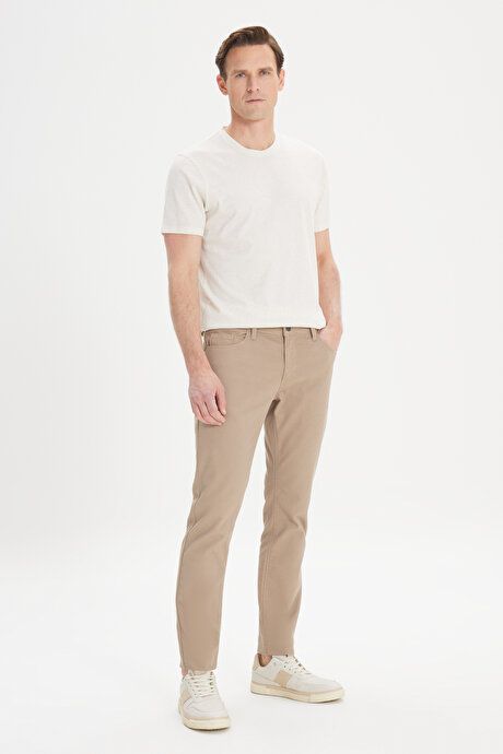 Slim Fit Slim Fit 5 Pocket Dobby Stretch Beige Trousers YDA012420021BEJ