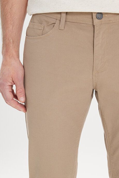 Slim Fit Slim Fit 5 Pocket Dobby Stretch Beige Trousers YDA012420021BEJ