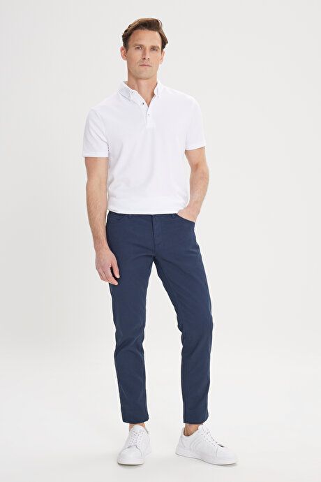 Slim Fit Slim Fit 5 Pocket Dobby Stretch Navy Blue Trousers YDA012420021LAC