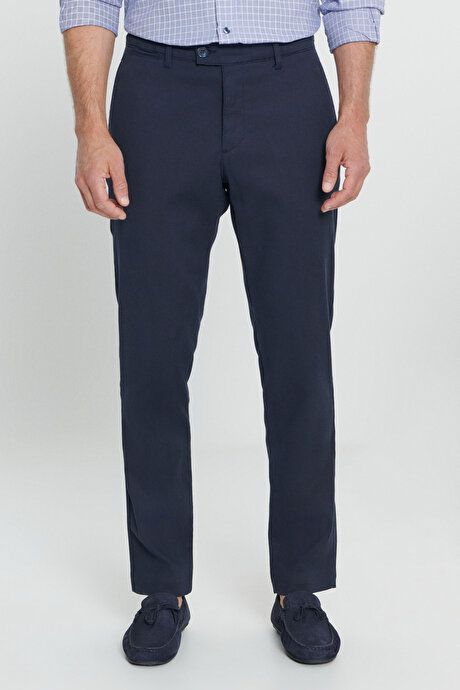 Comfort Fit Relaxed Fit Navy Blue Trousers YDA012420027LAC with Side Pockets Patterned Elastic Waistband