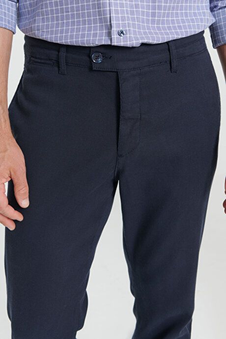 Comfort Fit Relaxed Fit Navy Blue Trousers YDA012420027LAC with Side Pockets Patterned Elastic Waistband