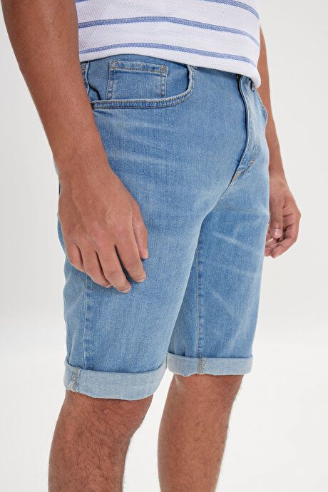 Slim Fit Slim Fit Cotton Stretchy Blue Denim Shorts YDA022320009MAV