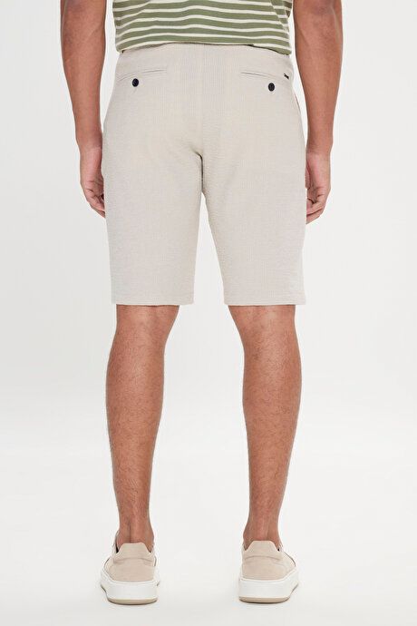 Slim Fit Slim Fit Seersucker Beige Shorts with Side Pockets YDA022420001BEJ