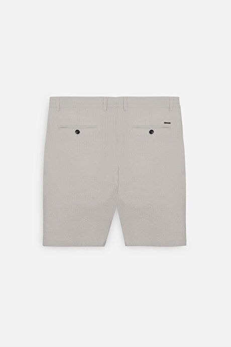 Slim Fit Slim Fit Seersucker Beige Shorts with Side Pockets YDA022420001BEJ