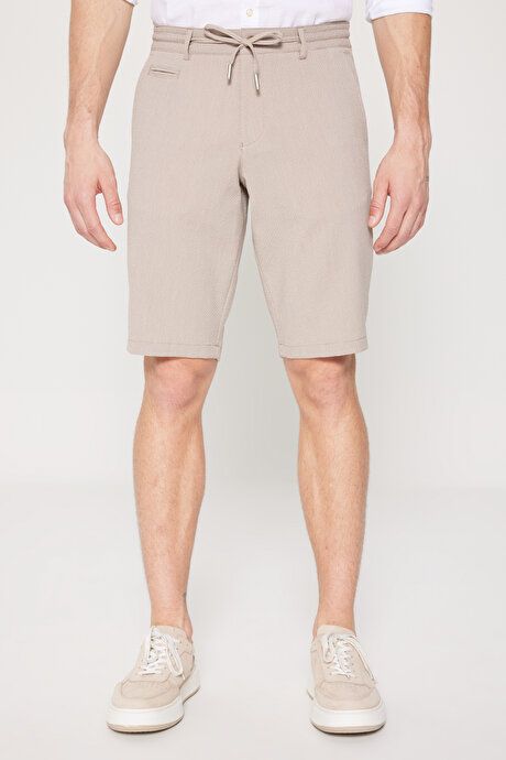 Slim Fit Slim Fit Seersucker Brown Shorts with Side Pockets YDA022420005KHV