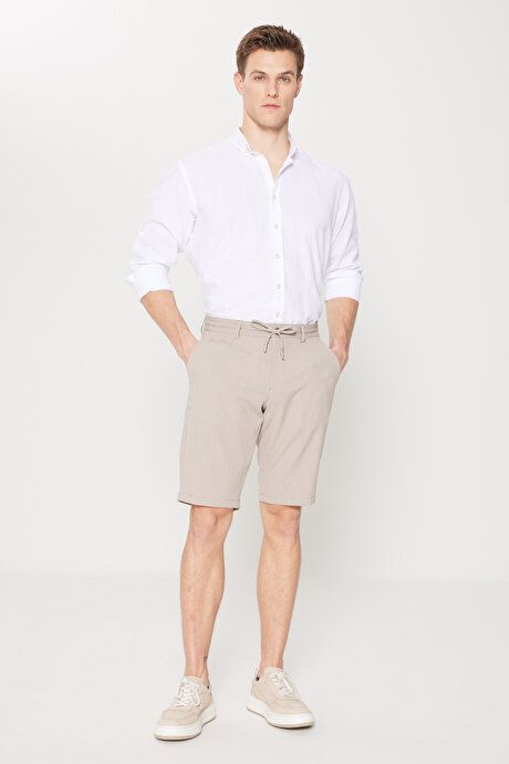 Slim Fit Slim Fit Seersucker Brown Shorts with Side Pockets YDA022420005KHV