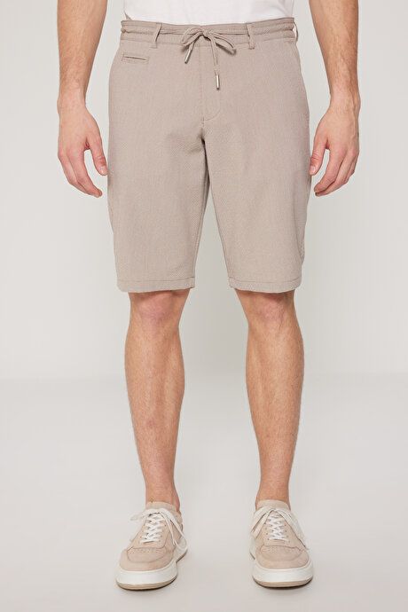 Slim Fit Slim Fit Seersucker Brown Shorts with Side Pockets YDA022420005KHV