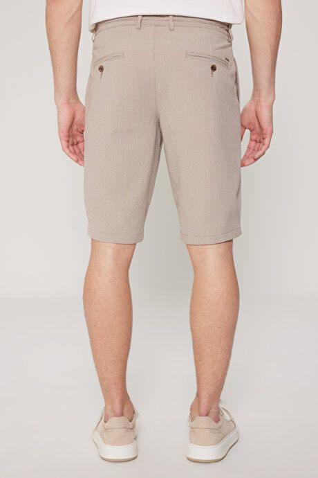 Slim Fit Slim Fit Seersucker Brown Shorts with Side Pockets YDA022420005KHV