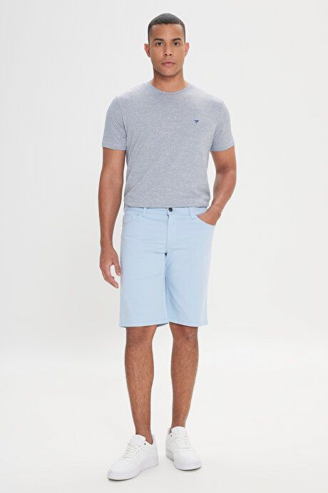 Slim Fit Slim Fit Side Pockets Seersucker Print Light Blue Shorts YDA022420007amv