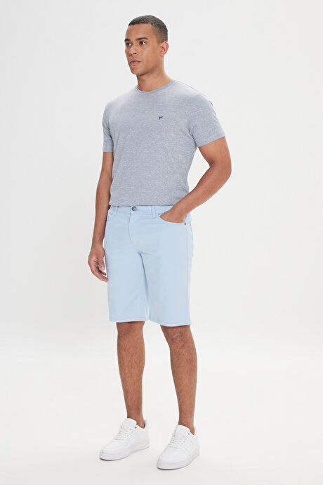 Slim Fit Slim Fit Side Pockets Seersucker Print Light Blue Shorts YDA022420007amv