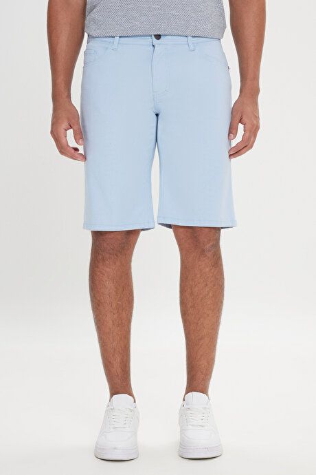 Slim Fit Slim Fit Side Pockets Seersucker Print Light Blue Shorts YDA022420007amv