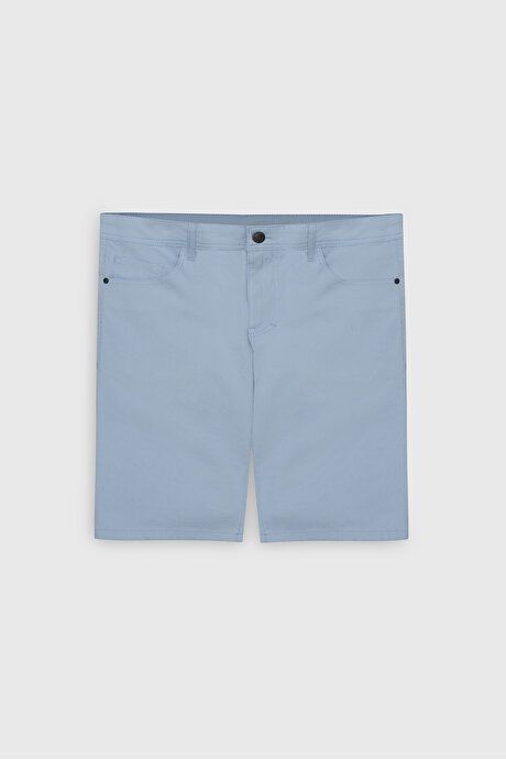 Slim Fit Slim Fit Side Pockets Seersucker Print Light Blue Shorts YDA022420007amv