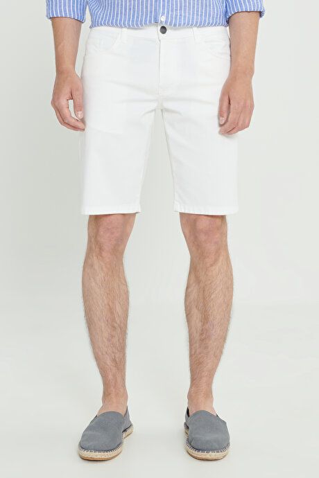 Slim Fit Slim Fit Seersucker White Shorts with Side Pockets YDA022420007BYZ