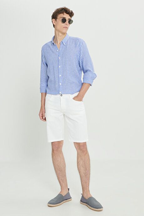 Slim Fit Slim Fit Seersucker White Shorts with Side Pockets YDA022420007BYZ