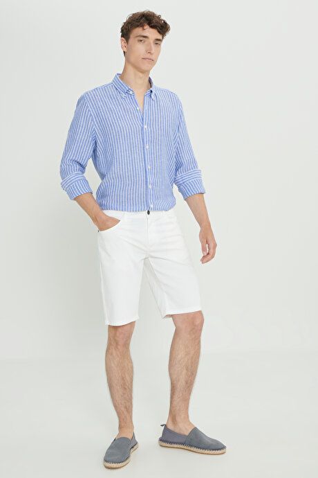 Slim Fit Slim Fit Seersucker White Shorts with Side Pockets YDA022420007BYZ