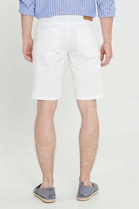 Slim Fit Slim Fit Seersucker White Shorts with Side Pockets YDA022420007BYZ