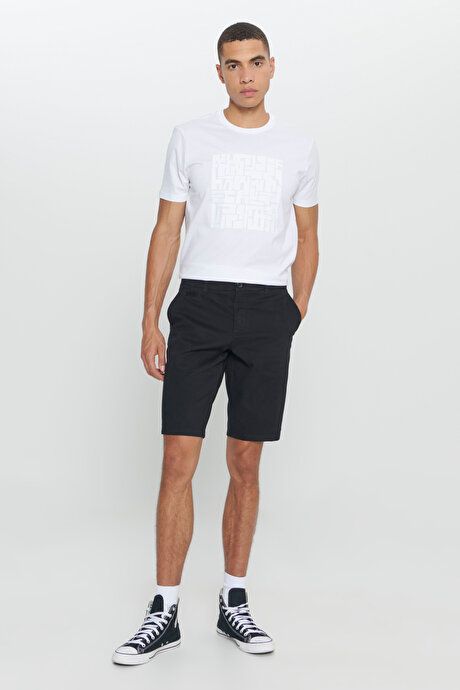 Slim Fit Slim Fit Slim Fit Dobby 100% Cotton Casual Black Chino Shorts 4A0222200008SYH