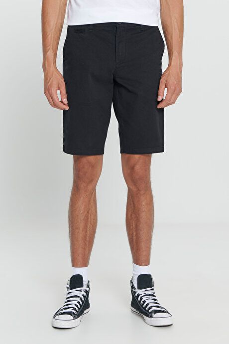 Slim Fit Slim Fit Slim Fit Dobby 100% Cotton Casual Black Chino Shorts 4A0222200008SYH