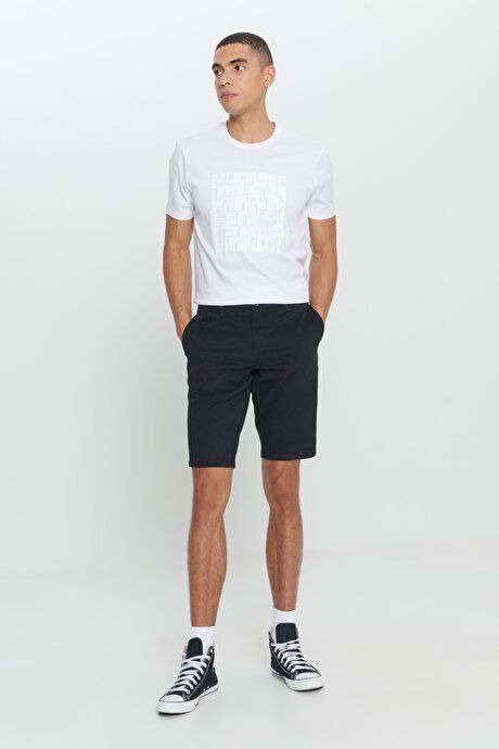 Slim Fit Slim Fit Slim Fit Dobby 100% Cotton Casual Black Chino Shorts 4A0222200008SYH