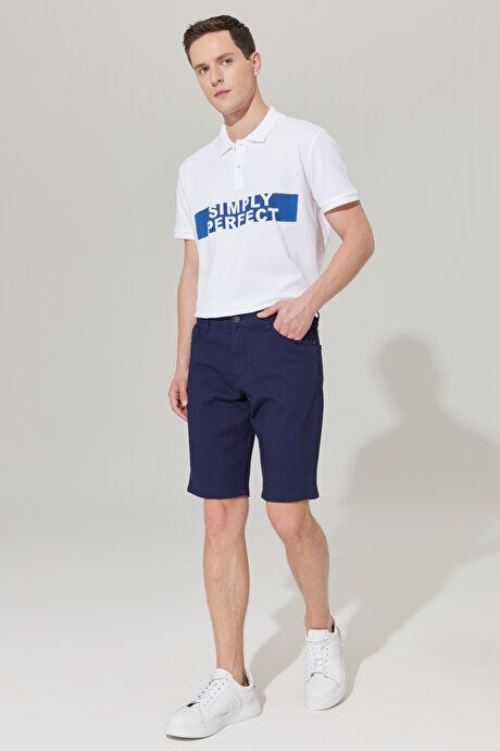 Slim Slim Fit 5 Pocket Dobby Navy Blue Shorts 4A0223200002LAC