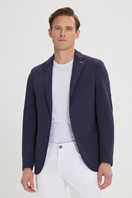 Slim Fit Slim Fit Mono Collar Casual Navy Blue Jacket 4A0422100018LAC