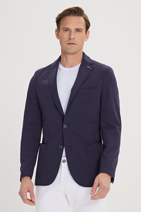 Slim Fit Slim Fit Mono Collar Casual Navy Blue Jacket 4A0422100018LAC