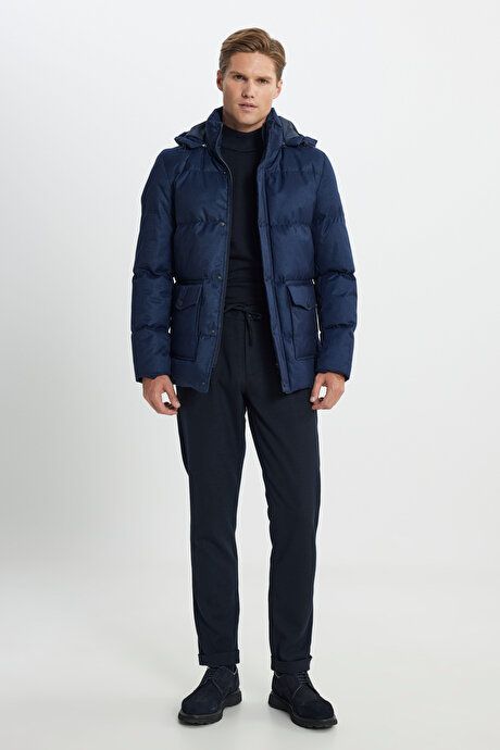 Standard Fit Regular Fit Hooded Navy Blue Coat 4A0724100009LAC