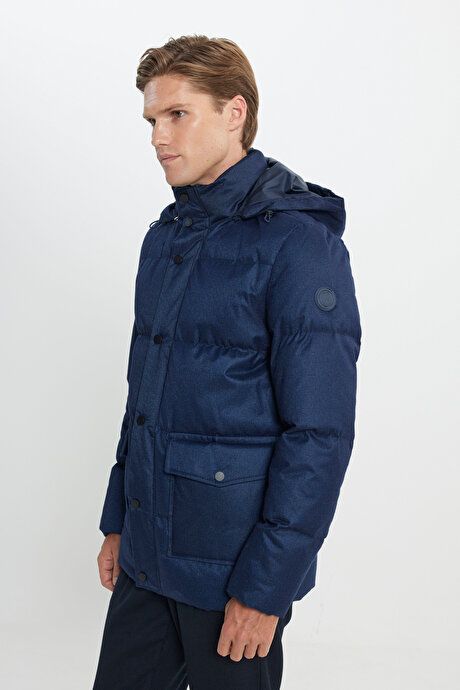 Standard Fit Regular Fit Hooded Navy Blue Coat 4A0724100009LAC