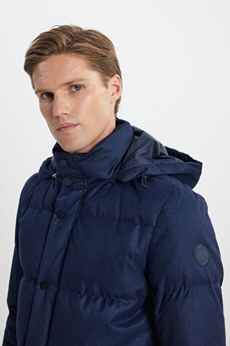 Standard Fit Regular Fit Hooded Navy Blue Coat 4A0724100009LAC