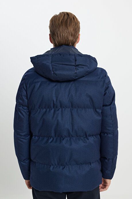 Standard Fit Regular Fit Hooded Navy Blue Coat 4A0724100009LAC