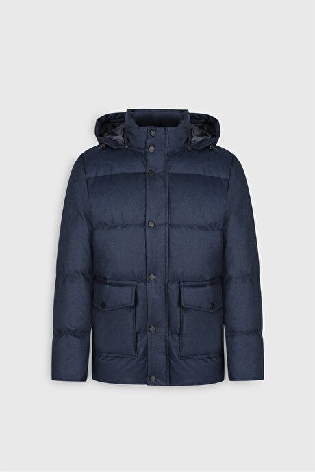 Standard Fit Regular Fit Hooded Navy Blue Coat 4A0724100009LAC