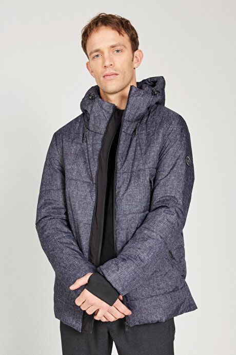 Standard Fit Regular Fit Hooded Patterned Anthracite Coat 4A0824100014ATR