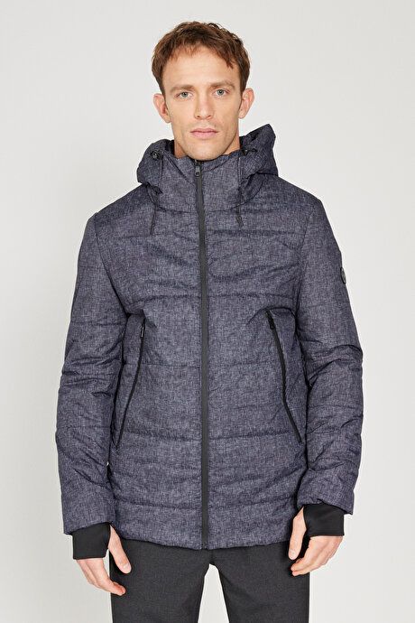 Standard Fit Regular Fit Hooded Patterned Anthracite Coat 4A0824100014ATR