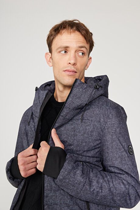 Standard Fit Regular Fit Hooded Patterned Anthracite Coat 4A0824100014ATR