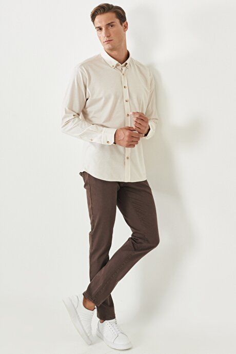 360 Degree Stretchy Comfortable Slim Fit Brown Pants 4A1400000002KHV