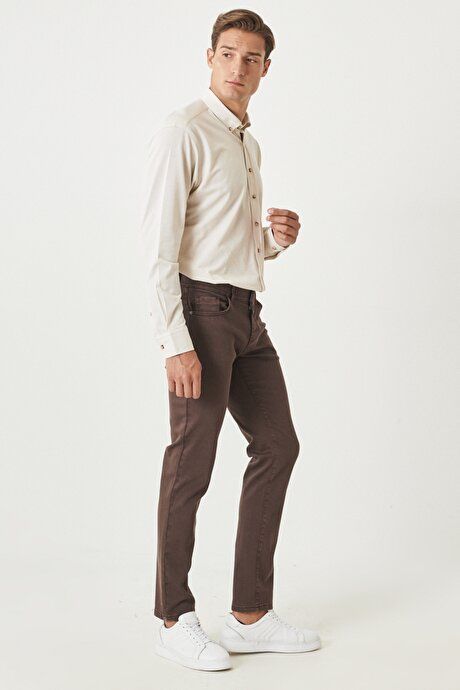 360 Degree Stretchy Comfortable Slim Fit Brown Pants 4A1400000002KHV