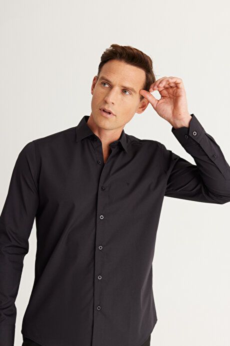 Easy Iron Slim Fit Slim Fit Slim Fit Classic Collar Cotton Black Shirt 4A2000000001SYH